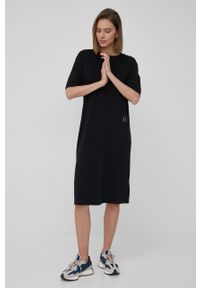 Armani Exchange sukienka bawełniana kolor czarny mini oversize. Kolor: czarny. Materiał: bawełna. Długość rękawa: krótki rękaw. Typ sukienki: oversize. Długość: mini