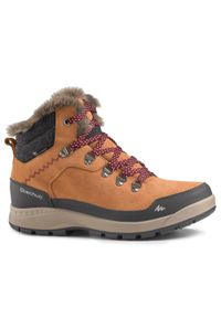 quechua - Buty turystyczne damskie Quechua SH500 X-Warm mid wodoodporne. Kolor: czerwony, pomarańczowy, beżowy, wielokolorowy. Materiał: skóra, materiał. Szerokość cholewki: normalna. Sezon: zima