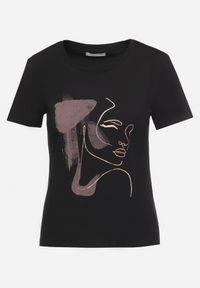 Born2be - Czarny T-shirt z Bawełny z Krótkim Rękawem i Nadrukiem Tiaressa. Kolor: czarny. Materiał: bawełna. Długość rękawa: krótki rękaw. Długość: krótkie. Wzór: nadruk. Styl: klasyczny, elegancki #2