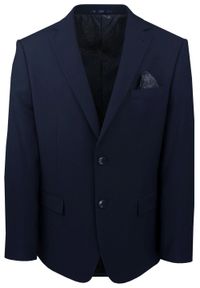Taliowany Garnitur Męski - Victorio - Granatowy. Kolor: niebieski. Materiał: poliester, wiskoza, elastan. Wzór: gładki #13