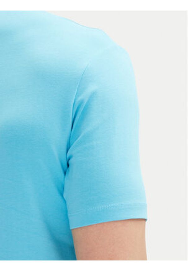 Karl Lagerfeld - KARL LAGERFELD T-Shirt 755087 552235 Błękitny Regular Fit. Typ kołnierza: dekolt w karo. Kolor: niebieski. Materiał: bawełna