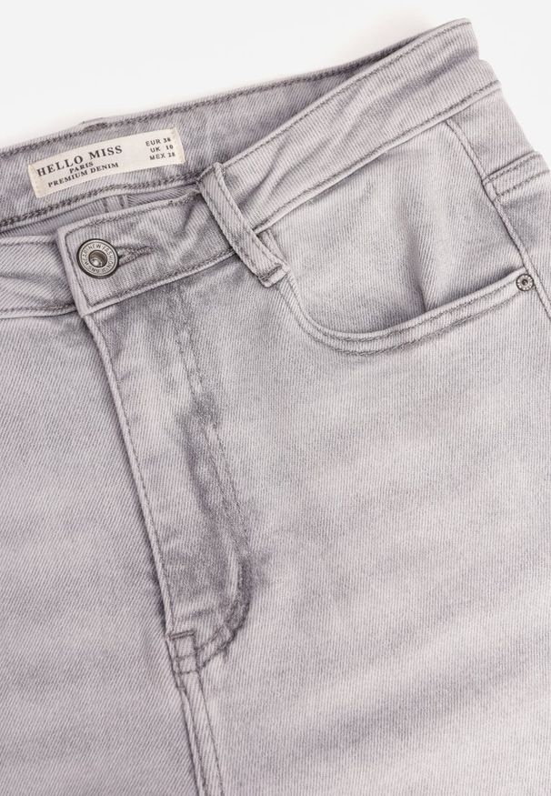 Renee - Szare Jeansy Flare High Waist z Bawełny Ginerial. Okazja: na co dzień. Stan: podwyższony. Kolor: szary. Styl: casual