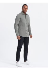 Ombre Clothing - Bawełniana męska koszula REGULAR z dzianiny single jersey - jasny khaki V4. Kolor: brązowy. Materiał: bawełna, jersey, dzianina. Wzór: haft, kolorowy #2