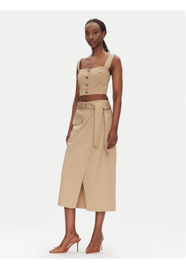 ACCESS FASHION Spódnica midi 53-6037-502 Beżowy Regular Fit. Kolor: beżowy. Materiał: bawełna