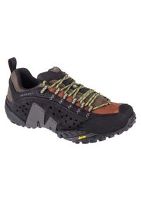 Buty trekkingowe męskie, Merrell Intercept. Kolor: wielokolorowy, czarny, zielony. Materiał: guma, skóra, tkanina