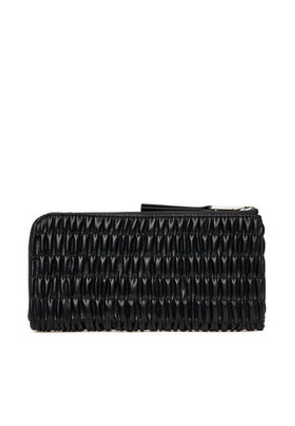 Calvin Klein Duży Portfel Damski Ruched Long L-Zip LV04K1085G Czarny. Kolor: czarny. Materiał: skóra