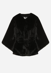 Born2be - Czarne Ponczo z Futerkiem i Wiązanym Paskiem Monalena. Okazja: do pracy, na co dzień, na spotkanie biznesowe. Kolor: czarny. Materiał: futro. Styl: casual, elegancki, biznesowy #3