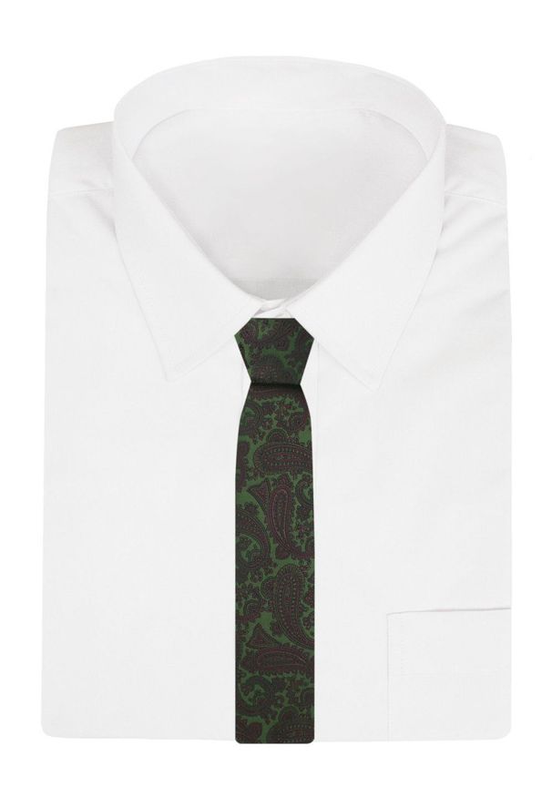 Krawat Męski - Angelo di Monti - Zielony, Duży Wzór Paisley. Kolor: zielony. Materiał: tkanina. Wzór: paisley. Styl: elegancki, wizytowy