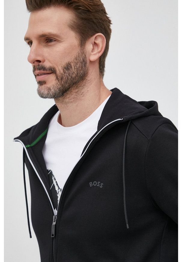 BOSS bluza BOSS ATHLEISURE męska kolor czarny z kapturem gładka. Okazja: na co dzień. Typ kołnierza: kaptur. Kolor: czarny. Materiał: dzianina. Wzór: gładki. Styl: casual