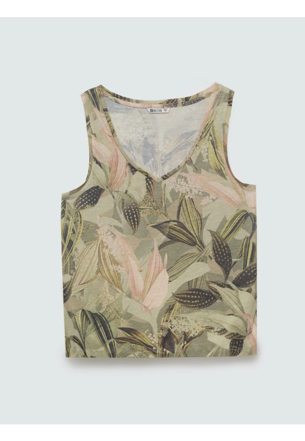 Big-Star - Top damski bez rękawów w roślinny wzór Miria 000. Typ kołnierza: dekolt w kształcie V. Kolor: wielokolorowy. Materiał: skóra, dzianina. Długość rękawa: bez rękawów. Wzór: aplikacja, kwiaty. Sezon: lato. Styl: elegancki