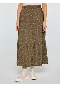 Big-Star - Spódnica damska midi z wiskozy z motywem kwiatowym khaki Vendi 303. Okazja: do pracy. Kolor: zielony. Materiał: wiskoza. Wzór: kwiaty. Styl: elegancki #5