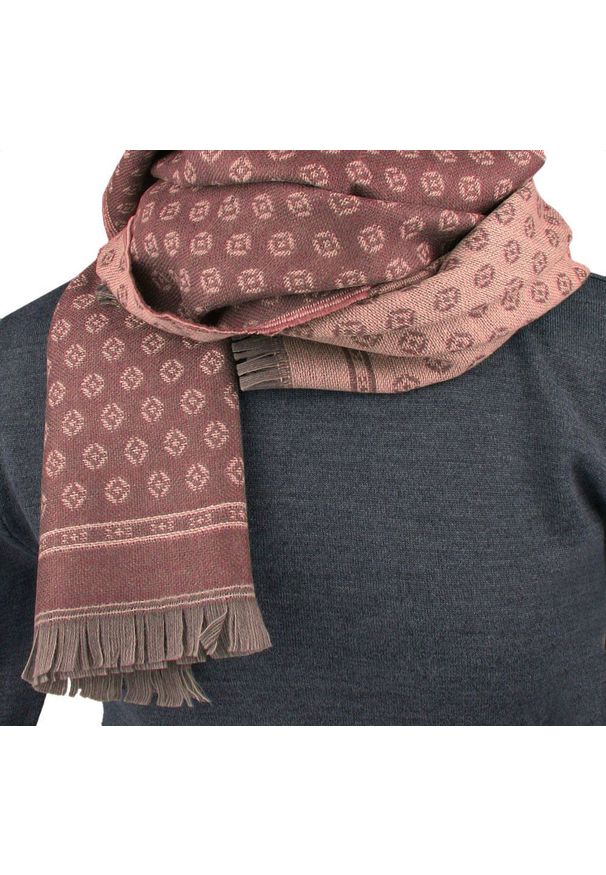 Wełniany Szalik Męski - V. Fraas - Jasny Kasztanowy, Regularny Wzór. Kolor: wielokolorowy, beżowy, brązowy. Materiał: wełna. Sezon: zima, lato. Styl: klasyczny, elegancki