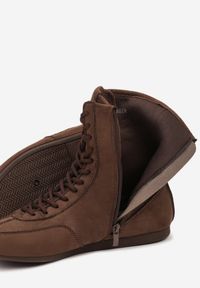 Born2be - Brązowe Sznurowane Sneakersy w Stylu Bokserskim Havanne. Okazja: na co dzień. Kolor: brązowy. Materiał: jeans #3