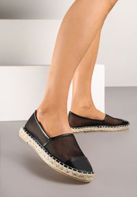 Renee - Czarne Espadryle z Siateczki na Plecionej Podeszwie Folirelin. Okazja: na co dzień. Kolor: czarny. Materiał: materiał. Sezon: lato. Styl: klasyczny, casual