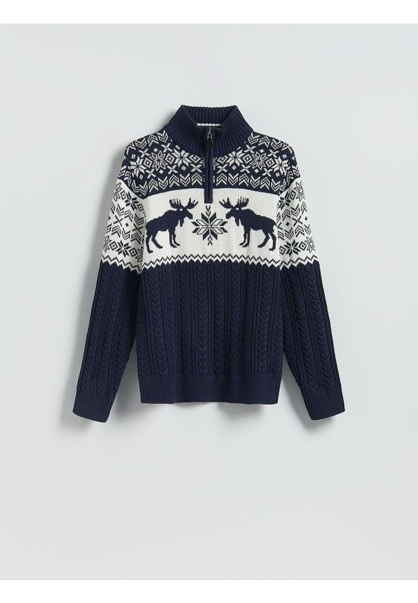 Reserved - Sweter z golfem - granatowy. Typ kołnierza: golf. Kolor: niebieski. Materiał: bawełna, dzianina