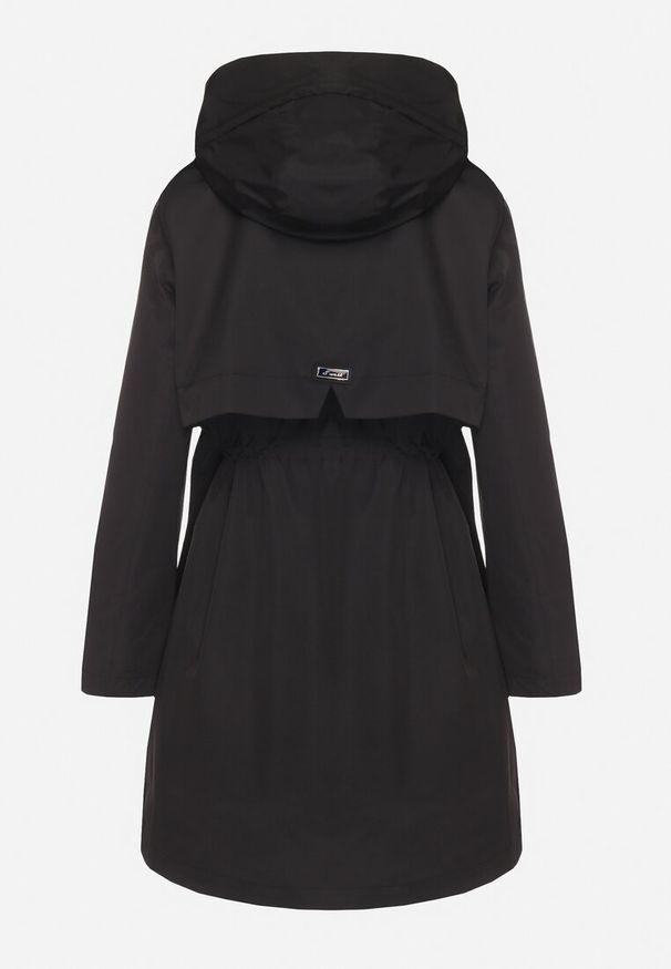 Born2be - Czarny Płaszcz Kurtka Przeciwwiatrowa z Kapturem Amilina. Okazja: na co dzień, na spacer. Typ kołnierza: kaptur. Kolor: czarny. Materiał: wełna, jeans. Wzór: aplikacja. Styl: casual, elegancki