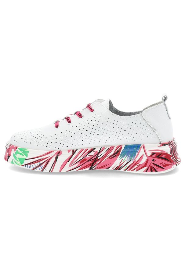 Białe Sneakersy Filippo Modne Obuwie Damskie Na Kolorowej Podeszwie. Zapięcie: sznurówki. Kolor: biały. Materiał: materiał. Szerokość cholewki: normalna. Wzór: kolorowy. Styl: klasyczny, sportowy