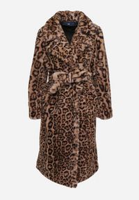 Born2be - Brązowy Płaszcz w Panterkę Futerko Ozdobiony Paskiem Delmarea. Okazja: na co dzień. Kolor: brązowy. Materiał: futro. Wzór: aplikacja, motyw zwierzęcy. Sezon: zima, jesień. Styl: klasyczny, casual, elegancki #5