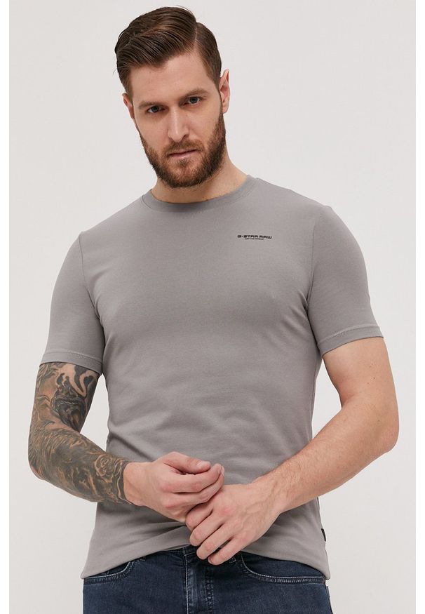 G-Star RAW - G-Star Raw - T-shirt/polo D19070.C723. Typ kołnierza: polo. Kolor: szary. Materiał: bawełna. Wzór: aplikacja