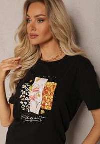 Renee - Czarny T-shirt z Bawełny Ozdobiony Nadrukiem na Przodzie Katrielle. Okazja: na co dzień. Kolor: czarny. Materiał: bawełna. Wzór: nadruk, aplikacja. Styl: casual #3