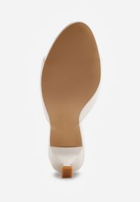 Born2be - Białe Klapki na Niskiej Szpilce z Odkrytym Noskiem Cametea. Okazja: na co dzień. Nosek buta: otwarty. Kolor: biały. Materiał: len. Obcas: na obcasie. Styl: casual, elegancki. Wysokość obcasa: niski #4