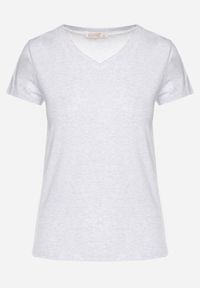 Born2be - Jasnoszary T-shirt z Bawełny z Trójkątnym Dekoltem Semiora. Okazja: na co dzień. Kolor: szary. Materiał: bawełna. Styl: klasyczny, casual #3