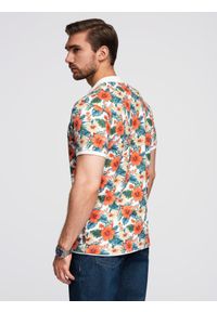 Ombre Clothing - Koszulka polo bawełniana z nadrukiem w kwiaty – biała V1 - Rozmiar: XXL. Okazja: na co dzień. Typ kołnierza: polo. Kolor: biały. Materiał: bawełna. Wzór: nadruk, kwiaty. Sezon: lato. Styl: wakacyjny, casual, elegancki #5