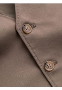 Ombre Clothing - Kamizelka męska garniturowa bez klap - beżowa V2. Kolor: beżowy. Materiał: tkanina, poliester. Wzór: gładki, jednolity. Styl: elegancki