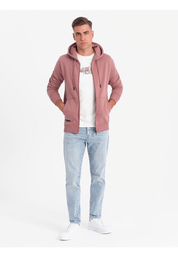 Ombre Clothing - Rozpinana bluza męska dresowa BASIC – ciemnoróżowa V4 OM-SSBZ-0160 - XXL. Okazja: na co dzień. Typ kołnierza: kaptur. Kolor: różowy. Materiał: dresówka. Styl: casual
