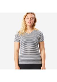 SIMOND - Koszulka trekkingowa damska Simond Travel 500 merino. Kolor: niebieski, biały, wielokolorowy. Materiał: akryl, materiał, wełna. Długość: długie. Sezon: lato, zima. Sport: turystyka piesza