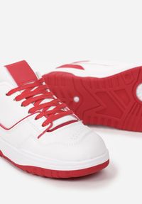 Born2be - Biało-Czerwone Sznurowane Sneakersy na Płaskiej Podeszwie Mefin. Nosek buta: okrągły. Zapięcie: sznurówki. Kolor: biały. Materiał: materiał. Sezon: wiosna, jesień. Obcas: na płaskiej podeszwie. Wysokość obcasa: niski #3