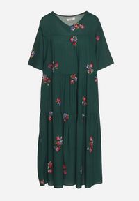 Born2be - Ciemnozielona Wiskozowa Sukienka o Rozkloszowanym Kroju z Krótkim Rękawem Givinia. Okazja: na co dzień, na imprezę. Kolekcja: plus size. Kolor: zielony. Materiał: wiskoza. Długość rękawa: krótki rękaw. Typ sukienki: rozkloszowane, proste, dla puszystych. Styl: casual, elegancki #6