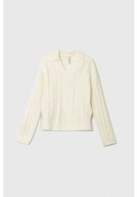 Pepe Jeans sweter z domieszką wełny dziecięcy Renata kolor beżowy. Kolor: beżowy. Materiał: wełna. Wzór: ze splotem #1
