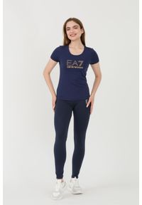 EA7 Emporio Armani - EA7 Granatowy damski t-shirt z cyrkoniami, Rozmiar M. Kolor: niebieski #6