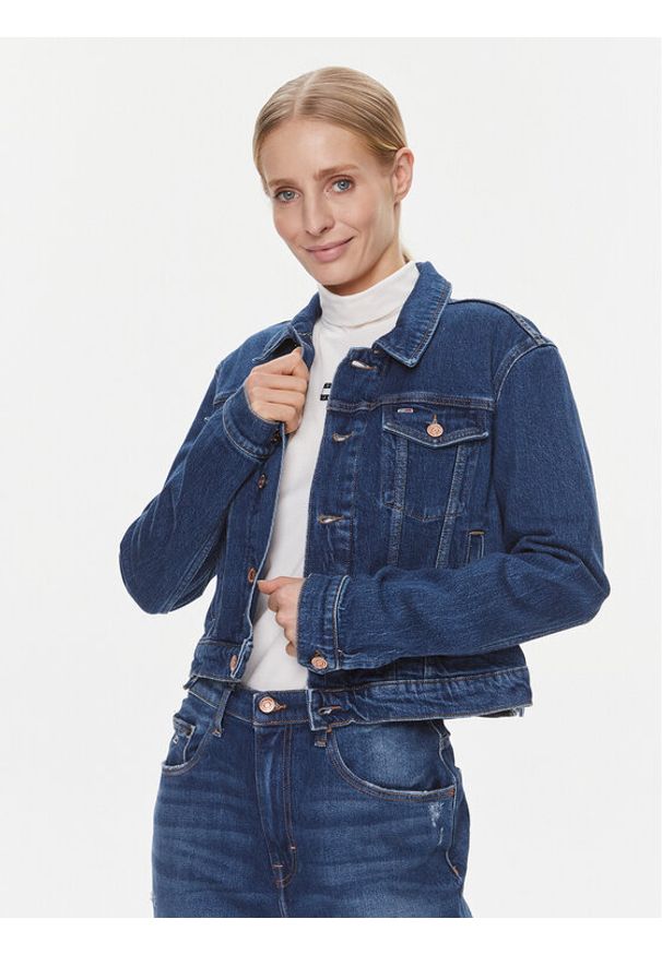 Tommy Jeans Kurtka jeansowa Izzie DW0DW17211 Granatowy Slim Fit. Kolor: niebieski. Materiał: bawełna