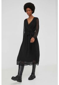Answear Lab sukienka kolor czarny midi rozkloszowana. Kolor: czarny. Materiał: tkanina, koronka. Wzór: gładki. Typ sukienki: rozkloszowane. Styl: wakacyjny. Długość: midi #5