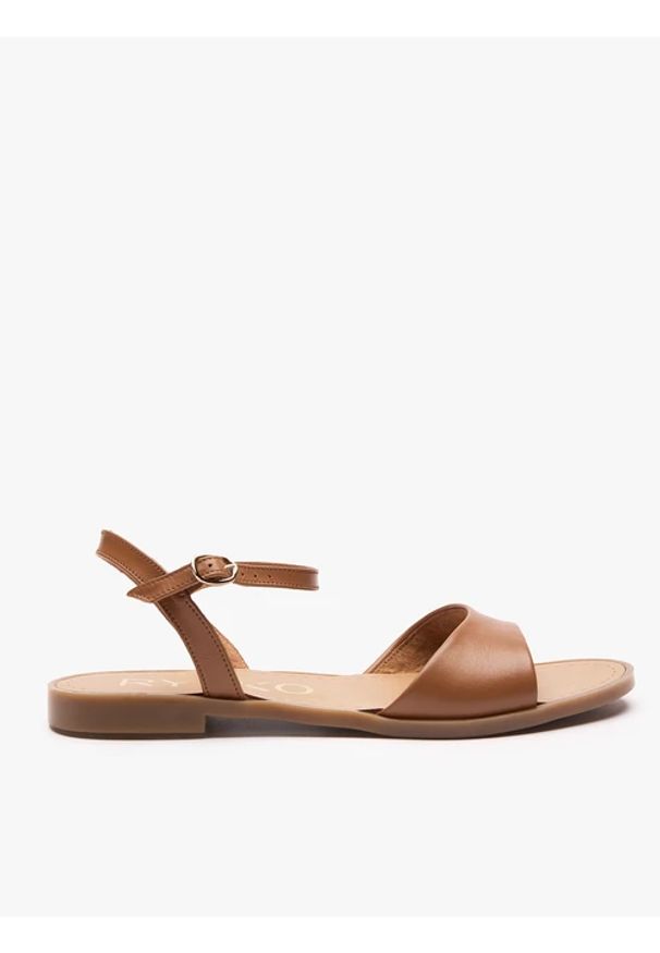 Ryłko - Rude płaskie sandały. Nosek buta: okrągły. Zapięcie: sprzączka. Kolor: brązowy. Materiał: skóra. Sezon: wiosna, lato. Styl: street, elegancki