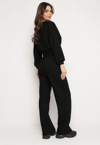 Born2be - Czarny Komplet Bawełniany Spodnie Szerokie ze Sznurkiem w Pasie i Bluza ze Ściągaczami Urionne. Kolor: czarny. Materiał: bawełna #2