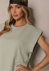 Renee - Zielony Top z Bawełny Ozdobiony Falbanką Galanetia. Okazja: na co dzień, na spacer. Kolor: zielony. Materiał: bawełna. Wzór: aplikacja. Styl: klasyczny, casual #5