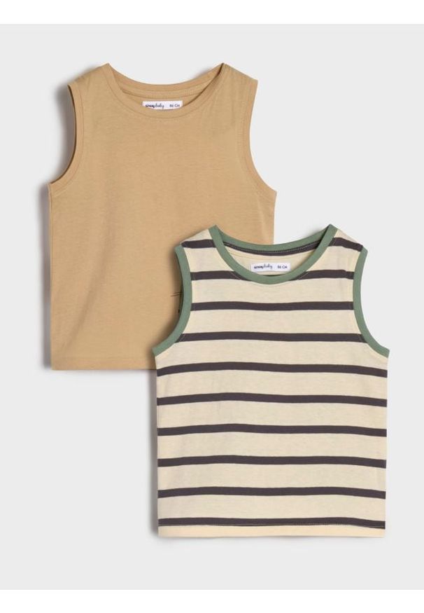 Sinsay - Bawełniane koszulki bez rękawów 2 pack - kremowy. Kolor: kremowy. Materiał: bawełna. Długość rękawa: bez rękawów