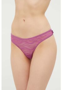 Calvin Klein Underwear stringi kolor fioletowy transparentne. Kolor: fioletowy. Materiał: materiał