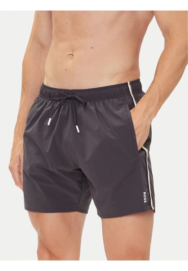 BOSS Szorty kąpielowe Iconic 50491594 Szary Regular Fit. Kolor: szary. Materiał: syntetyk