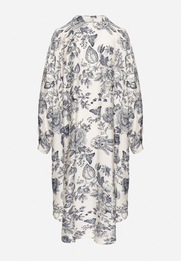 Born2be - Niebieska Wiskozowa Sukienka Koszulowa w Kwiaty Varvesa. Okazja: na co dzień. Typ kołnierza: kołnierzyk klasyczny. Kolor: niebieski. Materiał: wiskoza. Długość rękawa: długi rękaw. Wzór: kwiaty. Typ sukienki: koszulowe. Styl: casual, elegancki, klasyczny