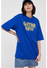 G-Star RAW - G-Star Raw T-shirt bawełniany z nadrukiem. Okazja: na co dzień. Kolor: niebieski. Materiał: bawełna. Wzór: nadruk. Styl: casual