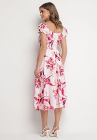 Born2be - Jasnobeżowa Sukienka w Kwiaty z Dekoltem Łódką z Bawełną o Rozkloszowanym Kroju Annilva. Okazja: na spacer, na imprezę, na co dzień. Typ kołnierza: dekolt w łódkę. Kolor: beżowy. Materiał: bawełna. Długość rękawa: krótki rękaw. Wzór: kwiaty. Sezon: wiosna, lato. Styl: elegancki, casual, klasyczny #4