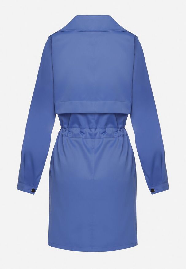 Born2be - Granatowa Kurtka Parka z Klasycznym Kołnierzem Ściągana w Pasie Troczkiem Revapia. Okazja: na spacer, do pracy, na randkę. Kolor: niebieski. Styl: klasyczny