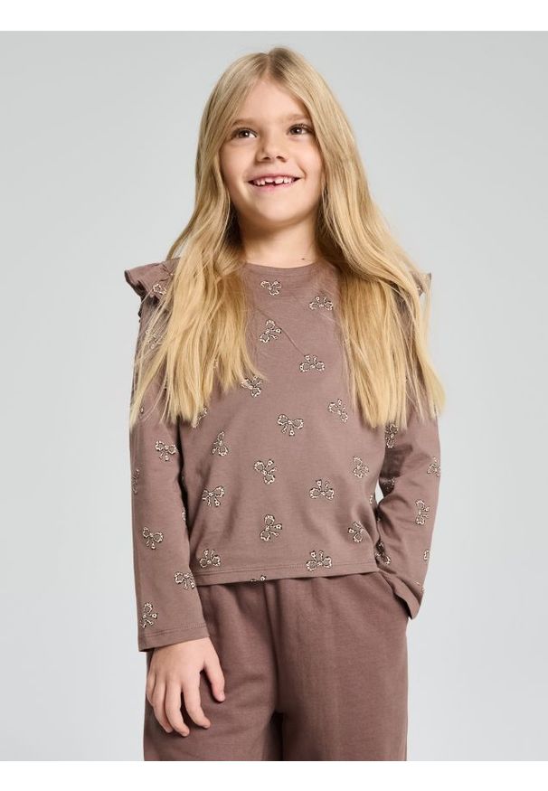 Sinsay - Bawełniana koszulka ze wzorkiem - brązowy. Kolor: brązowy. Materiał: bawełna