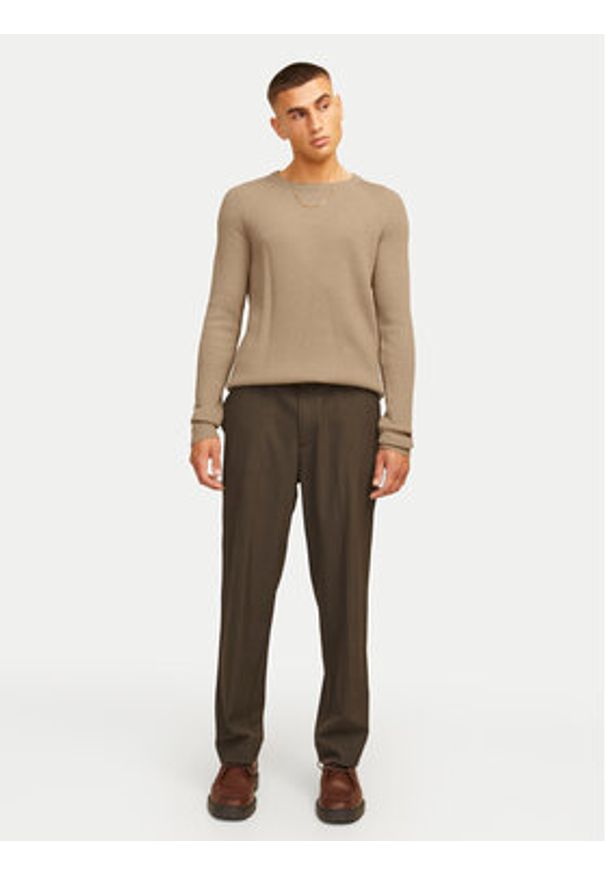 Jack & Jones Sweter Pannel 12258471 Beżowy Regular Fit. Kolor: beżowy. Materiał: syntetyk
