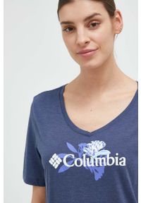 columbia - Columbia t-shirt damski kolor niebieski. Kolor: niebieski. Wzór: nadruk #2