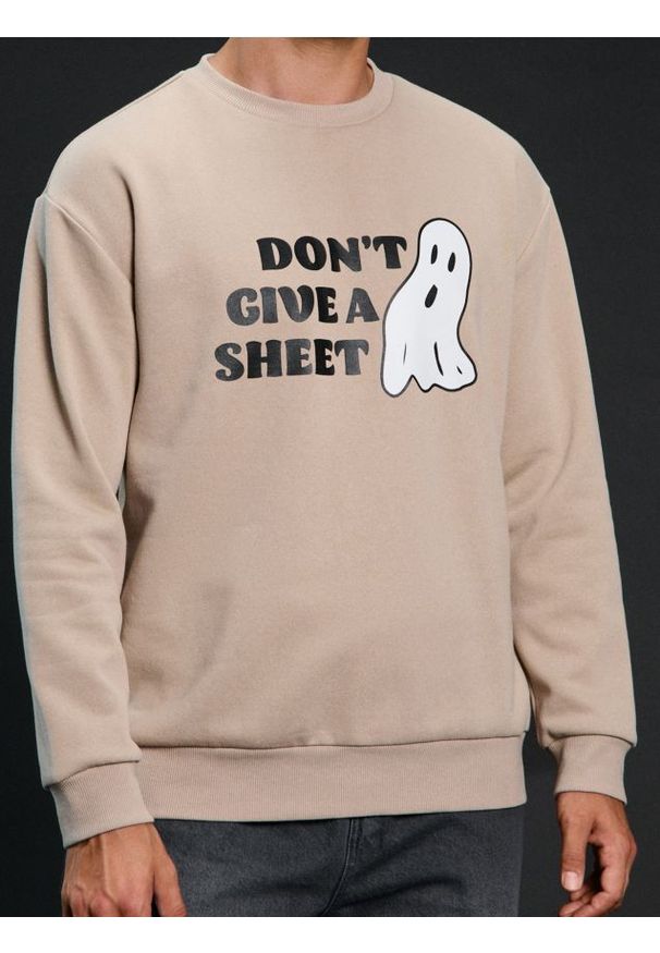 Sinsay - Bluza crewneck Halloween - beżowy. Kolor: beżowy